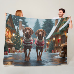 Vizsla Dogs Christmas Snow Holiday Fleece Blanket