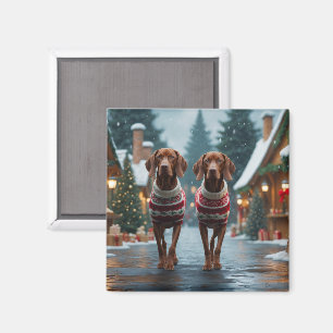 Vizsla Dogs Christmas Snow Holiday Magnet