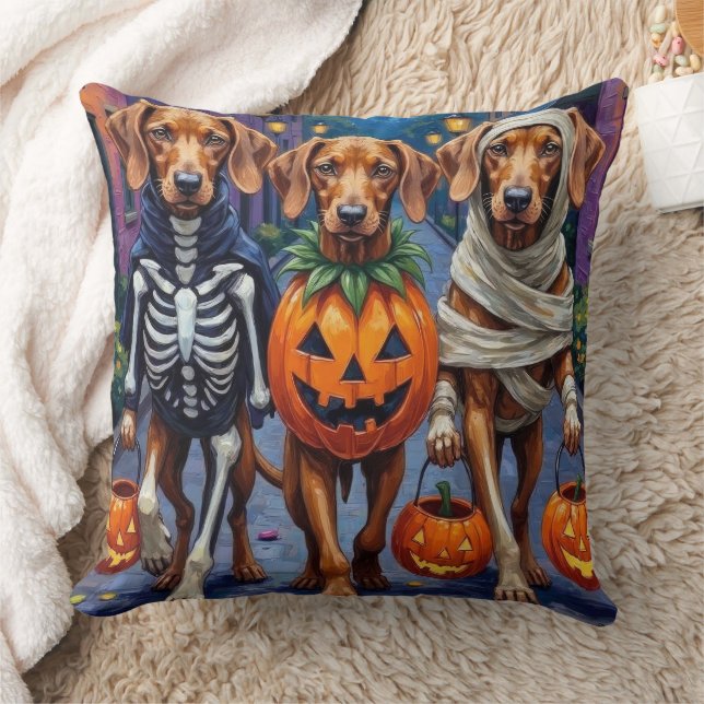 Vizsla Dogs Trick-or-Treating in Halloween Costume Cushion (Blanket)