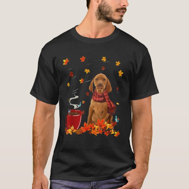 Vizsla Fall Red Scarf Autumn Leaf For Dog Lover  T-Shirt (Front)