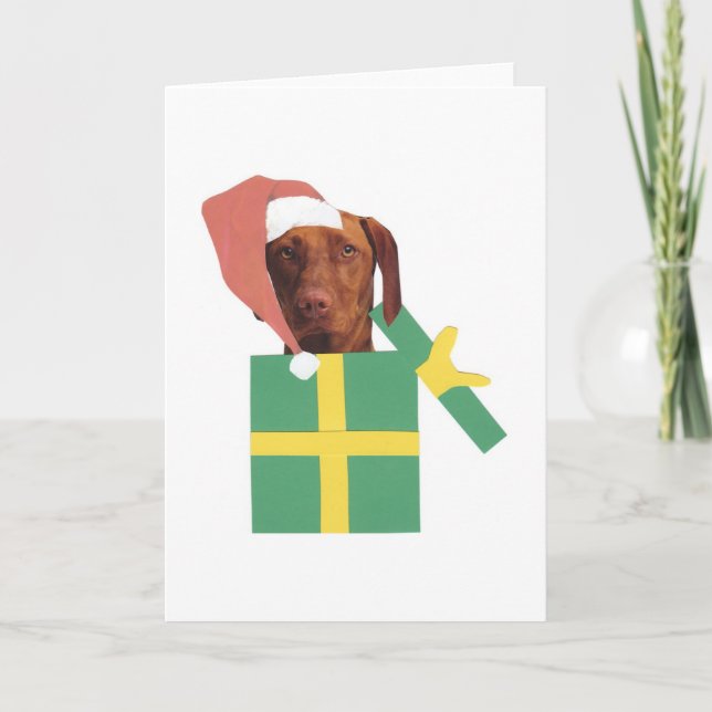 Vizsla Green Gift Box Holiday Card (Front)