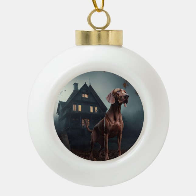 Vizsla Halloween Scary Ceramic Ball Christmas Ornament (Front)