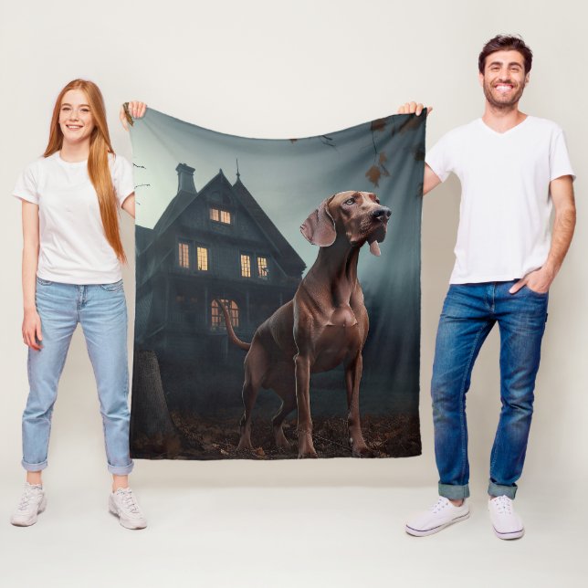 Vizsla Halloween Scary Fleece Blanket (In Situ)