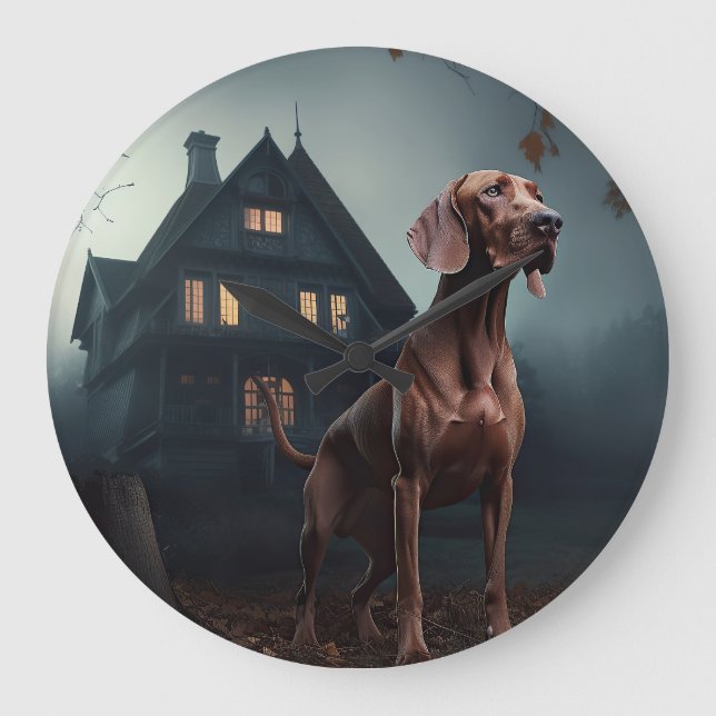 Vizsla Halloween Scary Large Clock (Front)