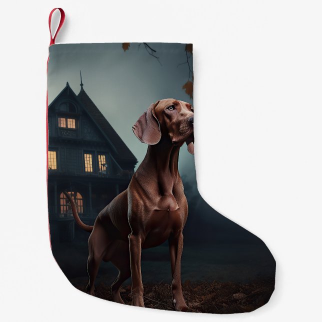 Vizsla Halloween Scary Small Christmas Stocking (Front)