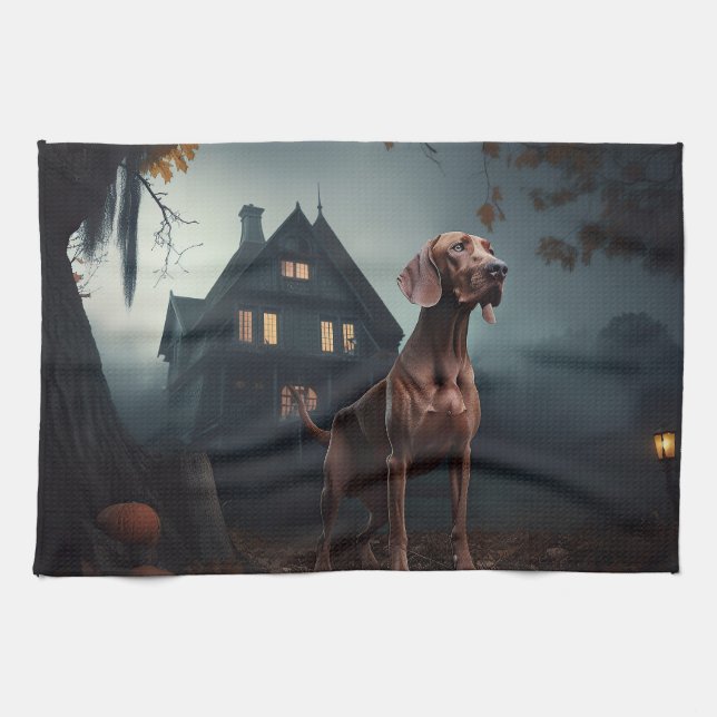 Vizsla Halloween Scary Tea Towel (Horizontal)