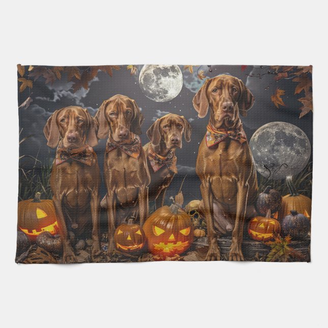 Vizsla Halloween Spooky Tea Towel (Horizontal)