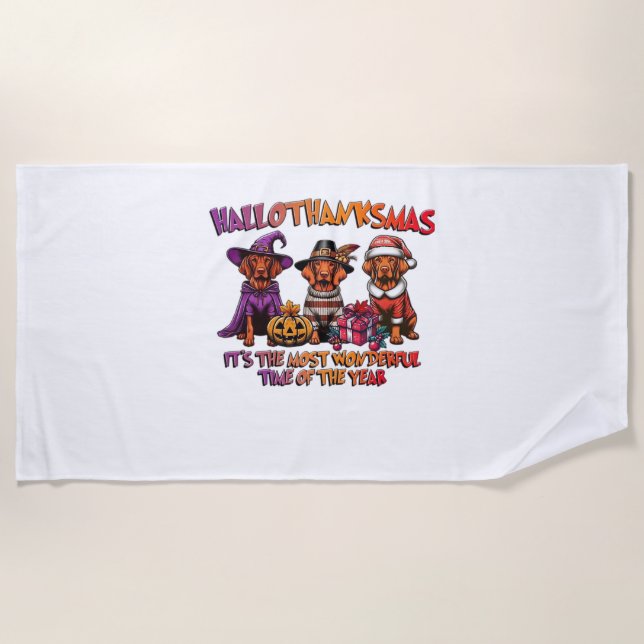 Vizsla Halloween Thanksgiving Christmas Classic T- Beach Towel (Front)