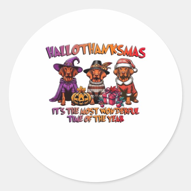 Vizsla Halloween Thanksgiving Christmas Classic T- Classic Round Sticker (Front)