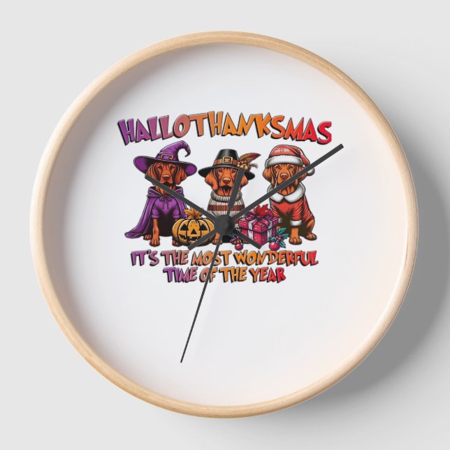 Vizsla Halloween Thanksgiving Christmas Classic T- Clock (Front)