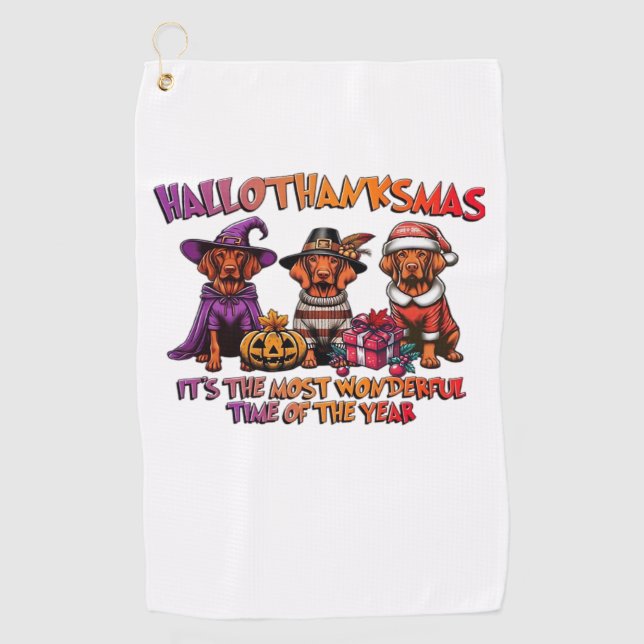 Vizsla Halloween Thanksgiving Christmas Classic T- Golf Towel (Front)
