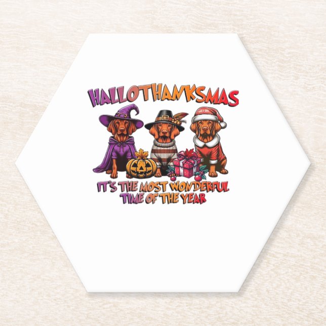 Vizsla Halloween Thanksgiving Christmas Classic T- Paper Coaster (Front)