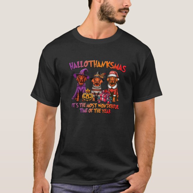 Vizsla Halloween Thanksgiving Christmas Men Women  T-Shirt (Front)