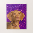 Vizsla  - Hungarian pointer puppy on purple