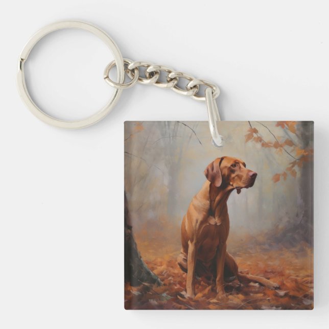 Vizsla in Autumn Leaves Fall Inspire Key Ring (Front)