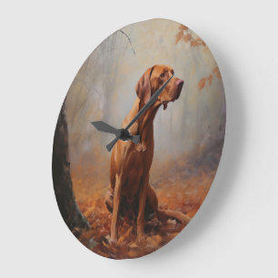Vizsla in Autumn Leaves Fall Inspire Large Clock