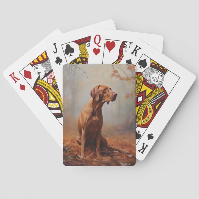 Vizsla in Autumn Leaves Fall Inspire Playing Cards (Back)