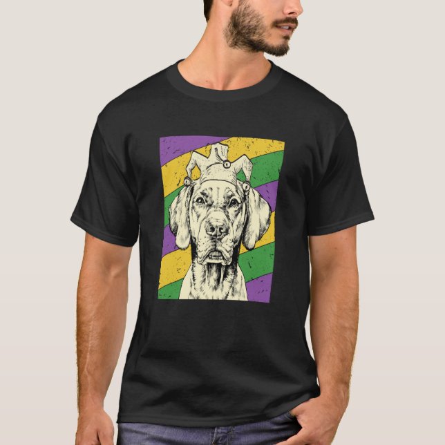 Vizsla Jester Mardi Gras Dog Mom or Dad T-Shirt (Front)