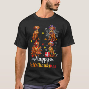 Vizsla Lover Halloween Merry Christmas Happy Hallo T-Shirt
