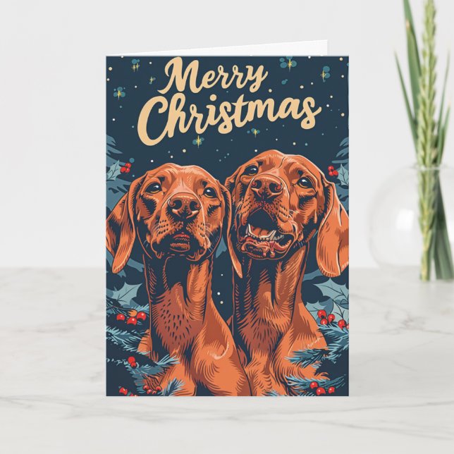 Vizsla Merry Christmas Personalised Holiday Card (Front)