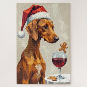 Vizsla Modern Christmas Treat Pointer Hat Jigsaw Puzzle