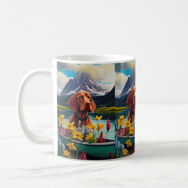 Vizsla on a Paddle: A Scenic Adventure Coffee Mug (Left)