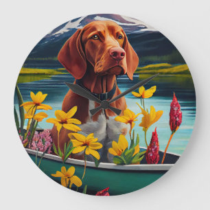Vizsla on a Paddle: A Scenic Adventure Large Clock