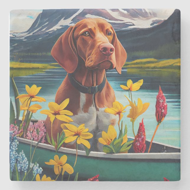 Vizsla on a Paddle: A Scenic Adventure Stone Coaster (Front)