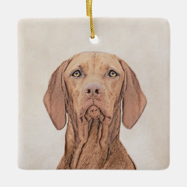 Vizsla Painting - Cute Original Dog Art Ceramic Ornament (Front)