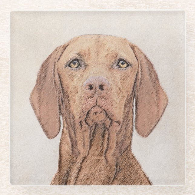 Vizsla Painting - Cute Original Dog Art Glass Coaster (Front)