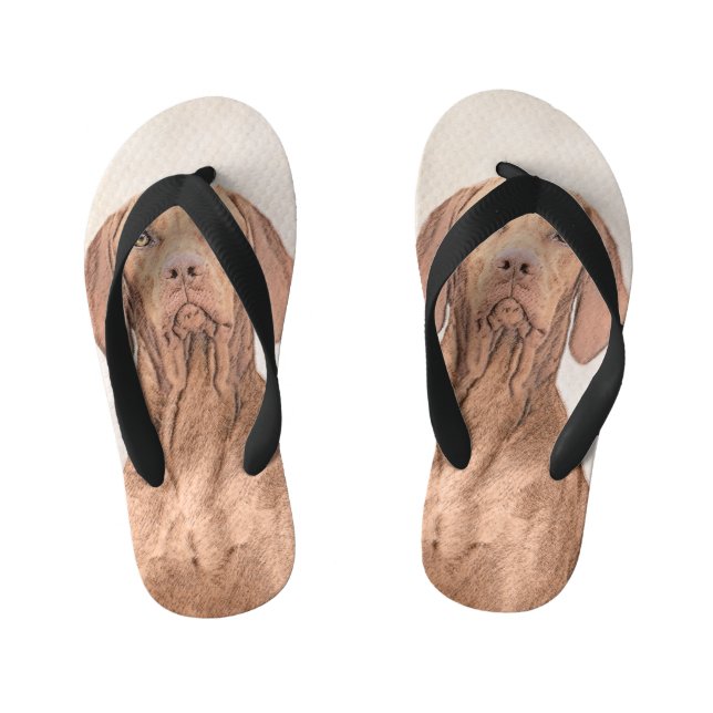Vizsla Painting - Cute Original Dog Art Kid's Flip Flops (Footbed)