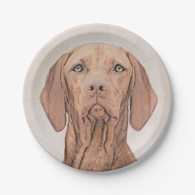 Vizsla Painting - Cute Original Dog Art Paper Plate (Front)