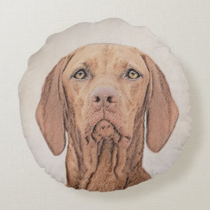 Vizsla Painting - Cute Original Dog Art Round Cushion
