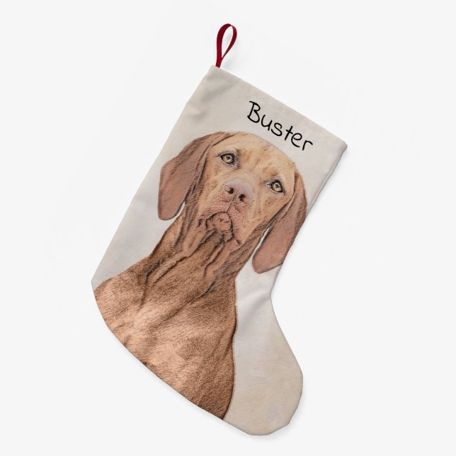 Vizsla Painting - Cute Original Dog Art Small Christmas Stocking (Front (Hanging))