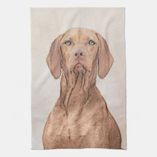 Vizsla Painting - Cute Original Dog Art Tea Towel