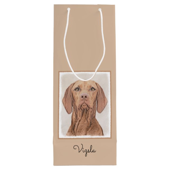 Vizsla Painting - Cute Original Dog Art Wine Gift Bag (Back)
