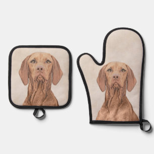 Vizsla Painting Golden Rust Cute Original Dog Art Oven Mitt & Pot Holder Set