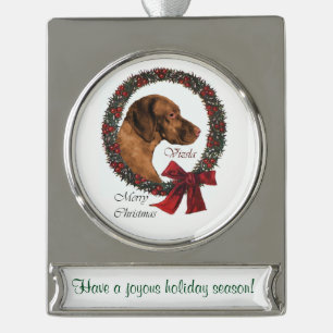 Vizsla Personalised Christmas Silver Plated Banner Ornament