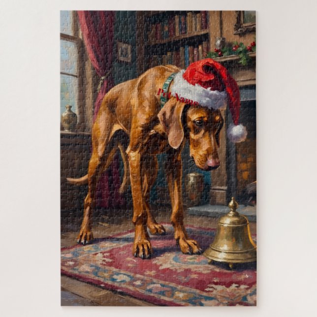 Vizsla Pointer Stance Christmas Bell Hat Jigsaw Puzzle (Vertical)