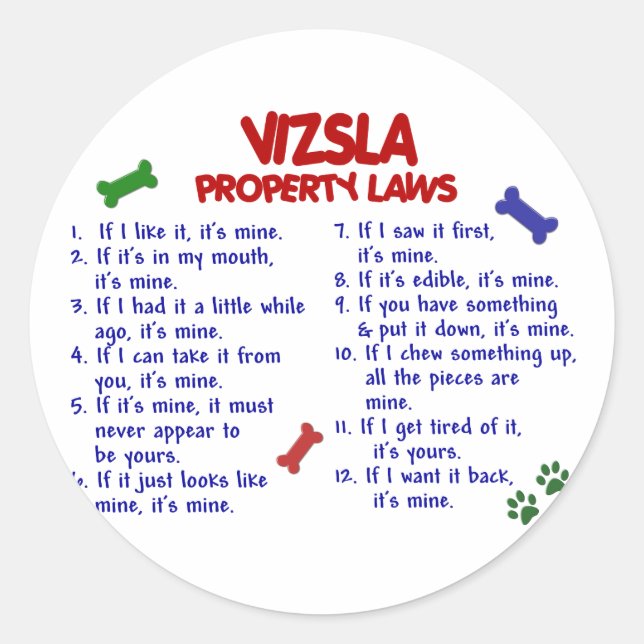 VIZSLA Property Laws 2 Classic Round Sticker (Front)