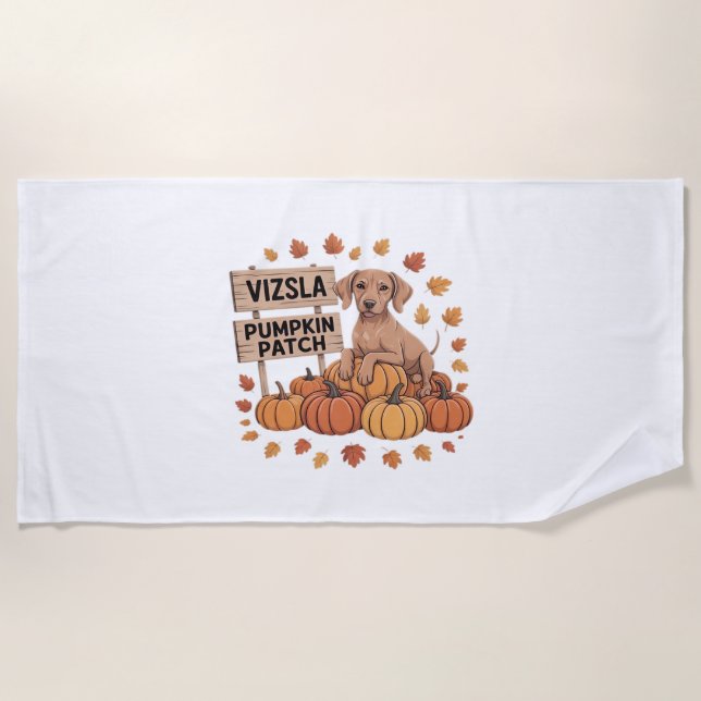 Vizsla Pumpkin Patch Dog Lovers Thanksgiving Hallo Beach Towel (Front)