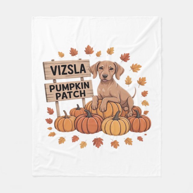Vizsla Pumpkin Patch Dog Lovers Thanksgiving Hallo Fleece Blanket (Front)