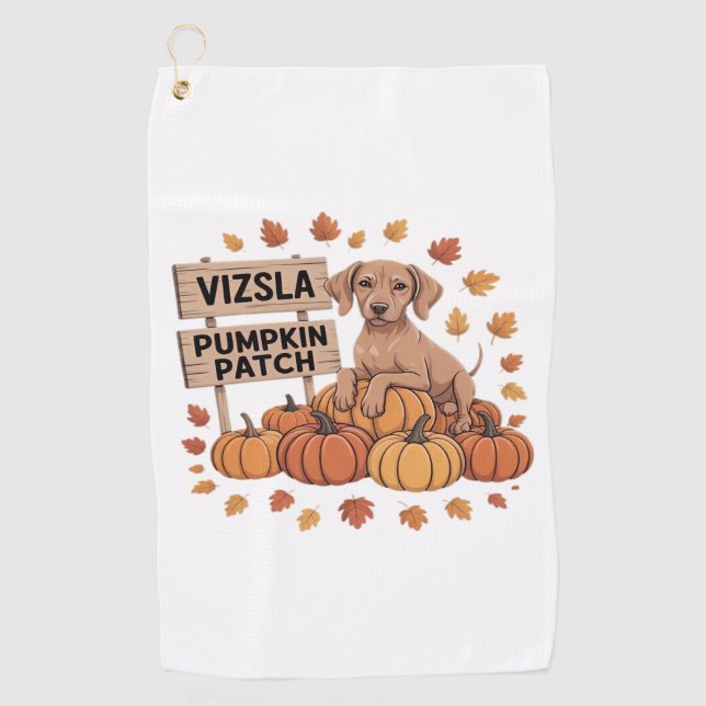 Vizsla Pumpkin Patch Dog Lovers Thanksgiving Hallo Golf Towel (Front)