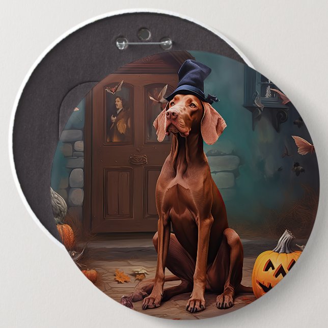 Vizsla Pumpkins Halloween Scary  6 Cm Round Badge (Front & Back)