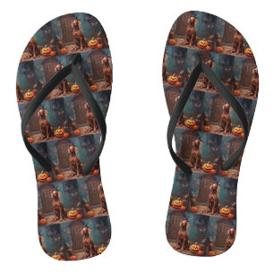 Vizsla Pumpkins Halloween Scary  Flip Flops