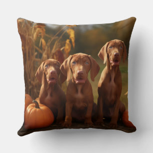 Vizsla Puppy Autumn Delight Pumpkin Cushion