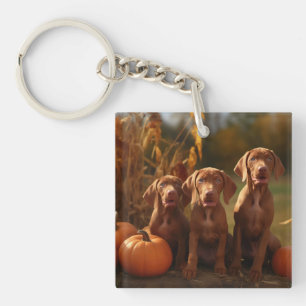 Vizsla Puppy Autumn Delight Pumpkin Key Ring