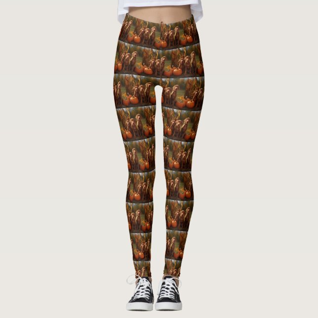 Vizsla Puppy Autumn Delight Pumpkin Leggings (Front)