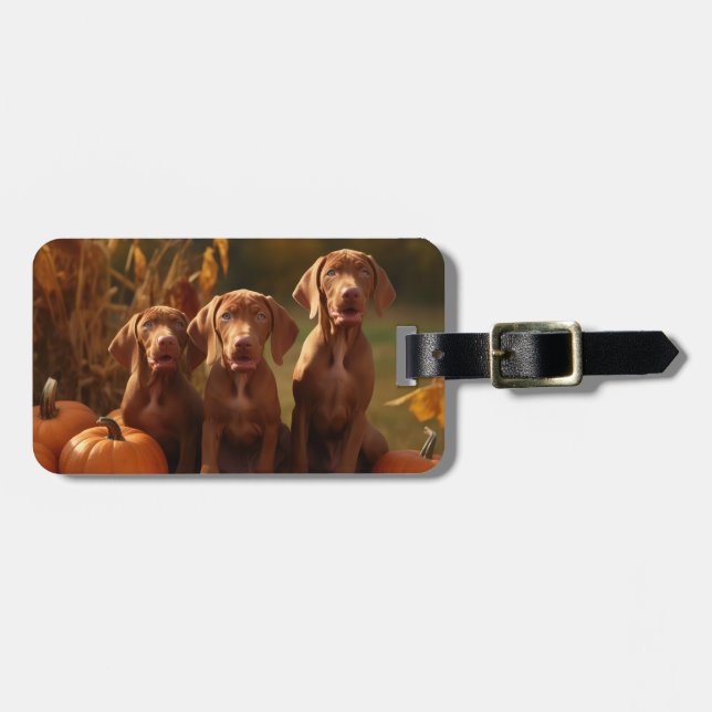 Vizsla Puppy Autumn Delight Pumpkin Luggage Tag (Front Horizontal)