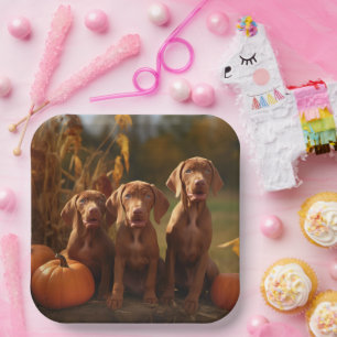 Vizsla Puppy Autumn Delight Pumpkin Paper Plate